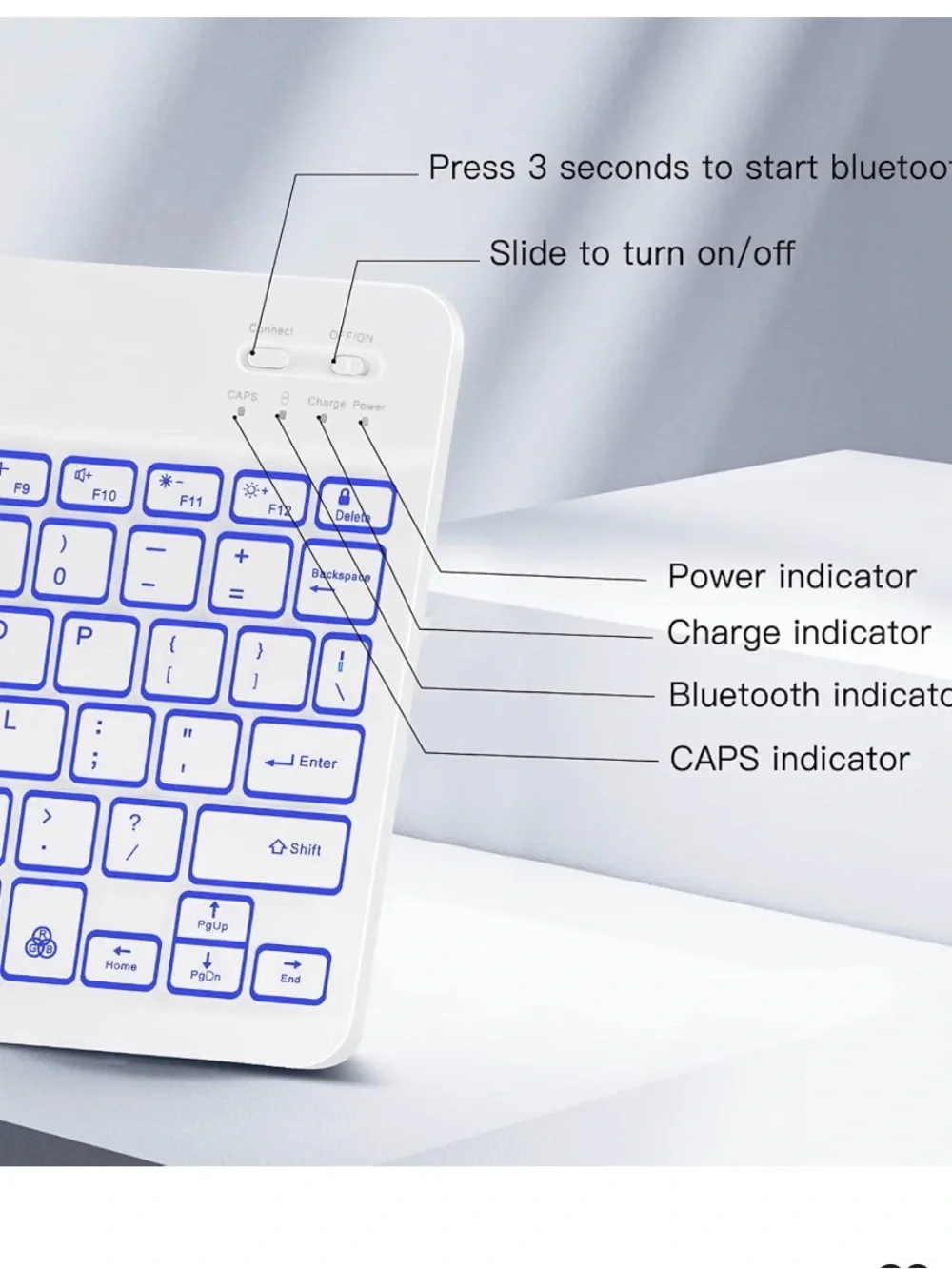 Slim Bluetooth Keyboard with 7-Color Backlight — White